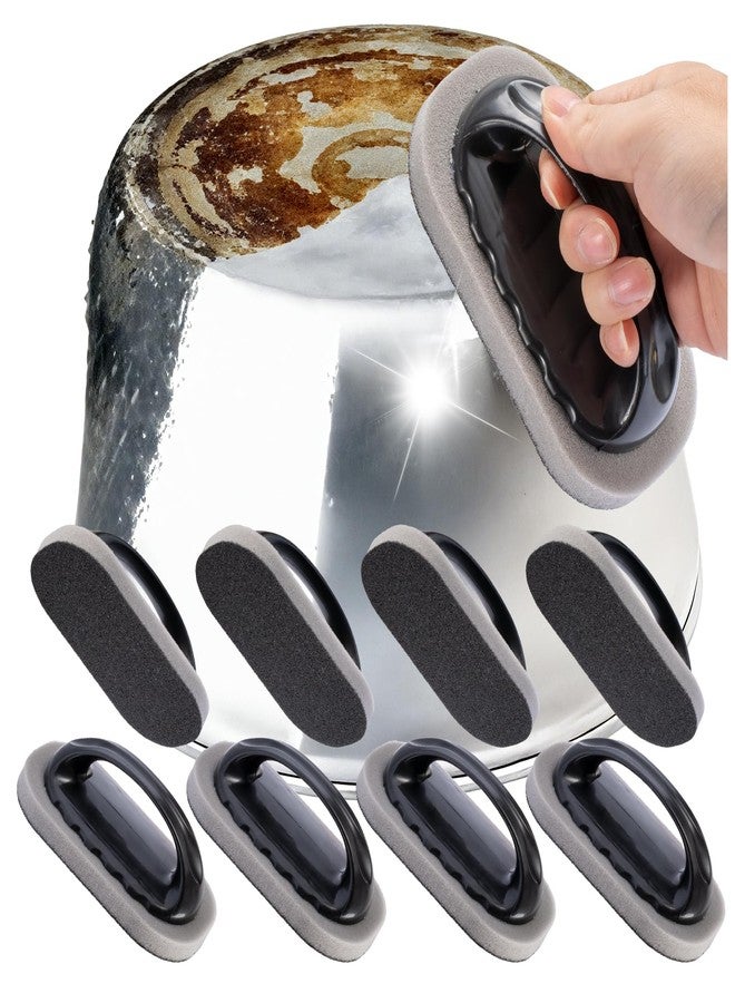 Elfzone Emery Pot Scrubbers - Magic Sponge Brush with Handle,Nano Emery Magic Brush,Scouring Pad,Pot Scrubber,Cleaner Tool,Household Cleaning,Pot Cleaner for Bottom of Pans (8pcs) - Image 1